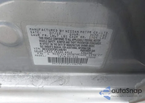 2015 Nissan Versa Note Sv z USA, uszkodzony, nr VIN 3N1CE2CP3FL446791